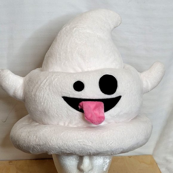 Six Flags Plush Ghost Emoji Hat Fright Night Stuffed 11 Inches Adult Size - Picture 1 of 10